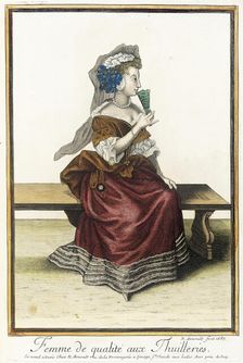 Recueil des modes de la cour de France, Femme de Qualité aux Thuilleries 1687. Creator: Nicolas Arnoult