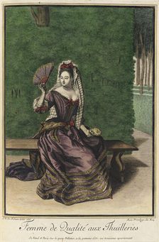 Recueil des modes de la cour de France, Femme de Qualité aux Thuilleries 1686. Creator: Jean de Dieu