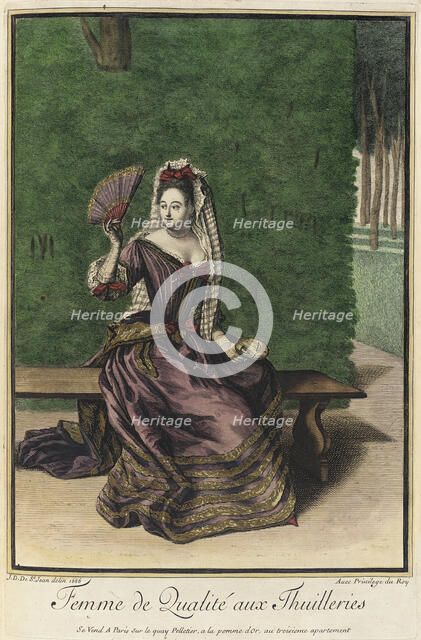 Recueil des modes de la cour de France, 'Femme de Qualité aux Thuilleries', 1686. Creator: Jean de Dieu.