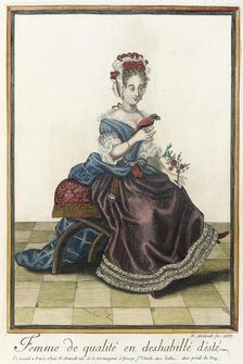 Recueil des modes de la cour de France, Femme de Qualité en Deshabilé d'Esté 1687. Creator: Nicolas Arnoult