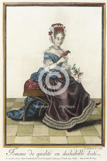 Recueil des modes de la cour de France, 'Femme de Qualité en Deshabilé d'Esté', 1687. Creator: Nicolas Arnoult.