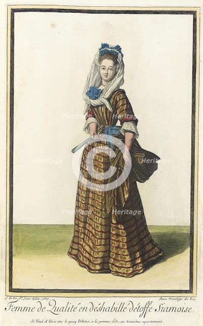 Recueil des modes de la cour de France, 'Femme de Qualité en Déshabillé Détoffe Siamoise', 1687. Creator: Jean de Dieu.