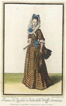 Recueil des modes de la cour de France, Femme de Qualité en Déshabillé Détoffe Siamoise 1687. Creator: Jean de Dieu