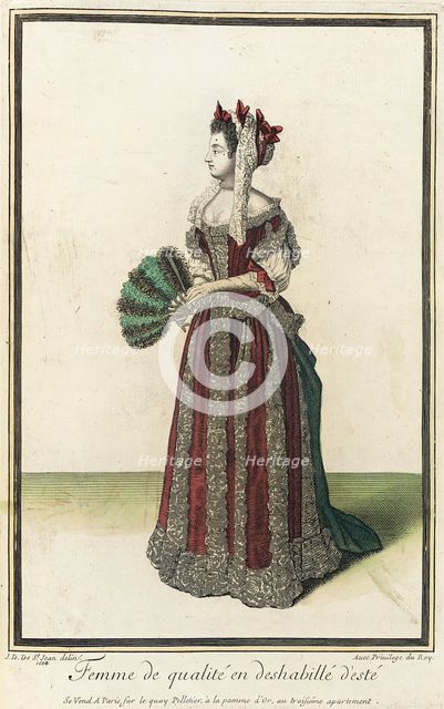 Recueil des modes de la cour de France, 'Femme de Qualité en Deshabillé d'Esté', 1684. Creator: Jean de Dieu.