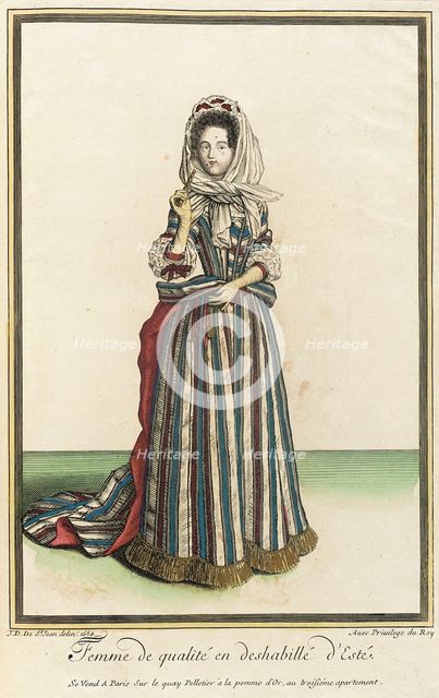 Recueil des modes de la cour de France, 'Femme de Qualité en Deshabillé d'Esté', 1684. Creator: Jean de Dieu.