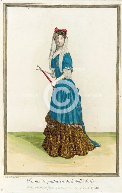 Recueil des modes de la cour de France, 'Femme de Qualité en Deshabillé d'Esté', 1683. Creator: Jean de Dieu.