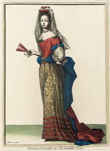 Recueil des modes de la cour de France, Femme de Qualité en Deshabillé d'Esté Bound 1703-1704. Creator: Jean I Leblond