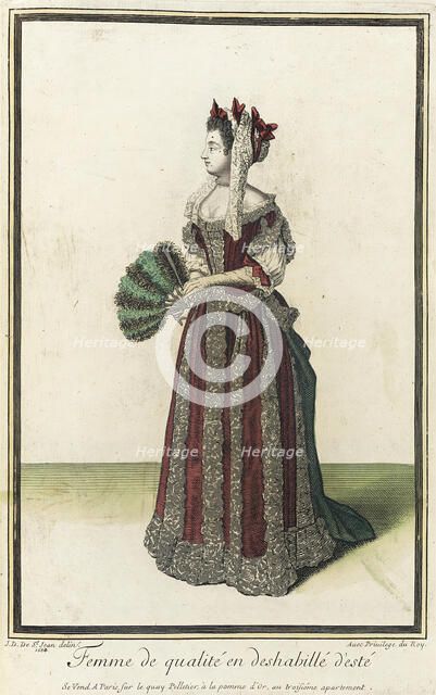 Recueil des modes de la cour de France, 'Femme de Qualité en Deshabillé d'Esté', 1684. Creator: Jean de Dieu.