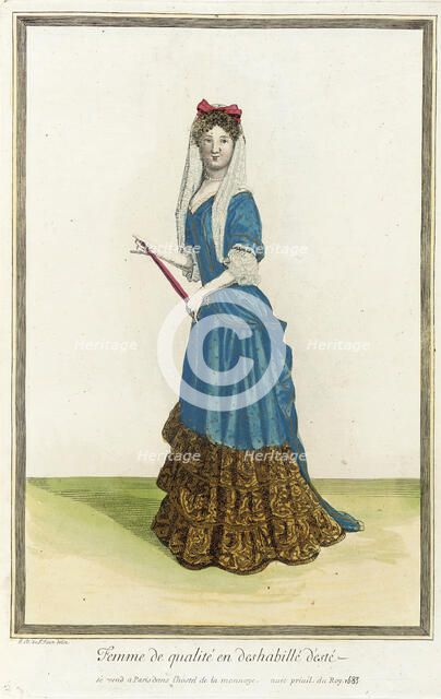 Recueil des modes de la cour de France, 'Femme de Qualité en Deshabillé d'Esté', 1683. Creator: Jean de Dieu.
