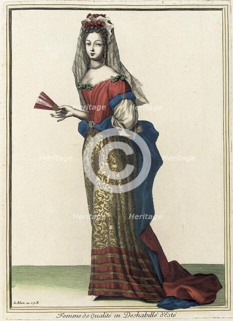 Recueil des modes de la cour de France, 'Femme de Qualité en Deshabillé d'Esté', Bound 1703-1704. Creator: Jean I Leblond.