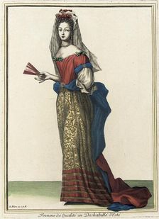 Recueil des modes de la cour de France, Femme de Qualité en Deshabillé d'Esté Bound 1703-1704. Creator: Jean I Leblond