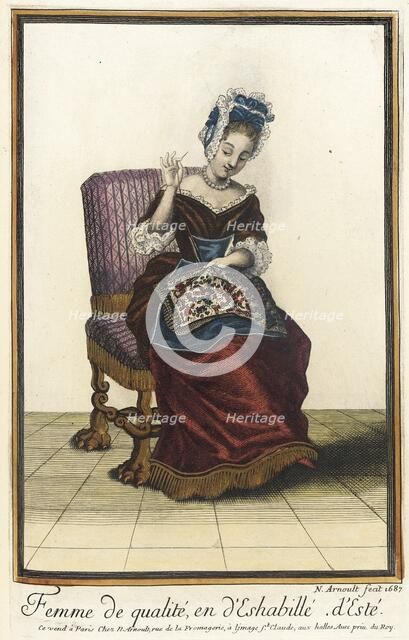Recueil des modes de la cour de France, 'Femme de Qualité, en d'Eshabillé d'Esté', 1687. Creator: Nicolas Arnoult.