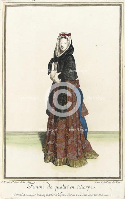 Recueil des modes de la cour de France, 'Femme de Qualité en Êcharpe', 1683. Creator: Jean de Dieu.