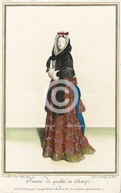 Recueil des modes de la cour de France, 'Femme de Qualité en Êcharpe', 1683. Creator: Jean de Dieu.