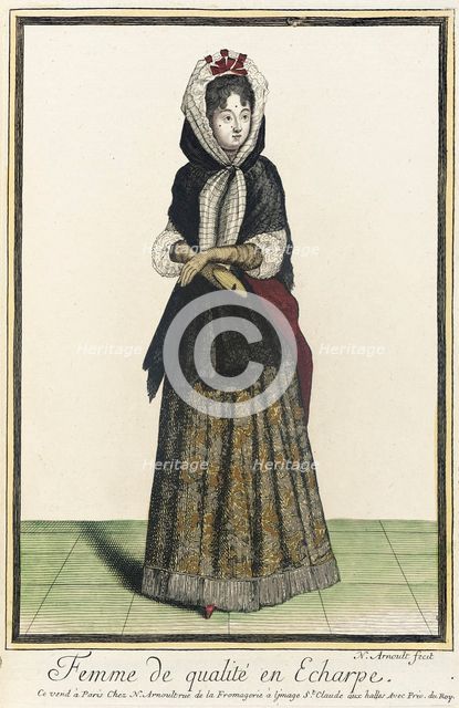 Recueil des modes de la cour de France, 'Femme de Qualité en Echarpe', between c1681 and c1683. Creator: Nicolas Arnoult.