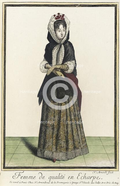 Recueil des modes de la cour de France, 'Femme de Qualité en Echarpe', between c1681 and c1683. Creator: Nicolas Arnoult.