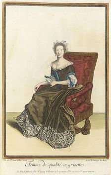 Recueil des modes de la cour de France, Femme de Qualité en Grisette 1683. Creator: Jean de Dieu