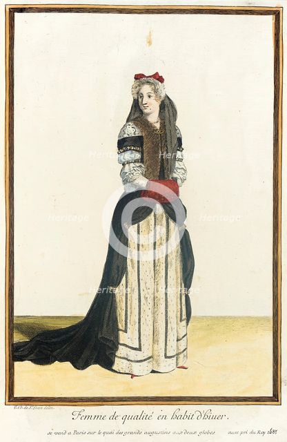 Recueil des modes de la cour de France, 'Femme de Qualité en Habit d'Hiuer', 1683. Creator: Jean de Dieu.
