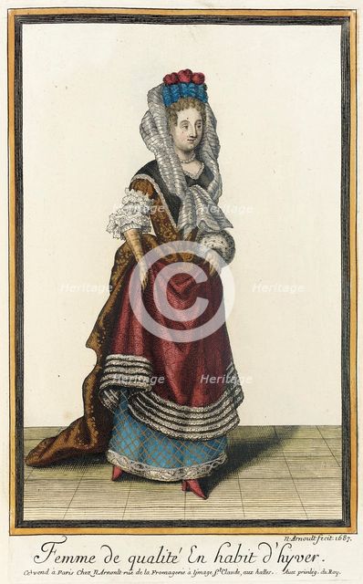 Recueil des modes de la cour de France, 'Femme de Qualité en Habit d'Hyver', 1687. Creator: Nicolas Arnoult.