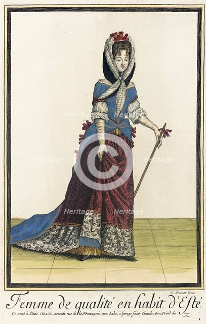 Recueil des modes de la cour de France, 'Femme de Qualité en Habit d'Esté', between c1682 and c1688. Creator: Nicolas Arnoult.