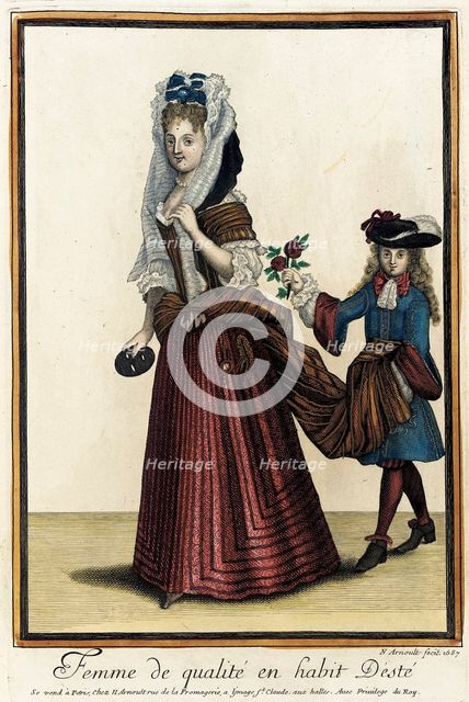 Recueil des modes de la cour de France, 'Femme de Qualité en Habit d'Esté', 1687. Creator: Nicolas Arnoult.