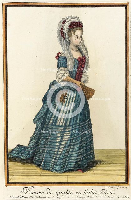 Recueil des modes de la cour de France, 'Femme de Qualité en Habit d'Esté', 1687. Creator: Nicolas Arnoult.