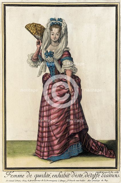Recueil des modes de la cour de France, 'Femme de Qualité, en Habit d'Esté, Détoffe Siamoise', 1687. Creator: Nicolas Arnoult.