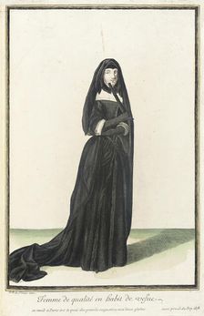 Recueil des modes de la cour de France, Femme de Qualité en Habit de Vefue 1678. Creator: Jean de Dieu