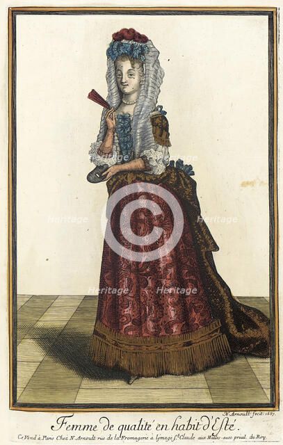 Recueil des modes de la cour de France, 'Femme de Qualité en Habit d'Esté', 1687. Creator: Nicolas Arnoult.