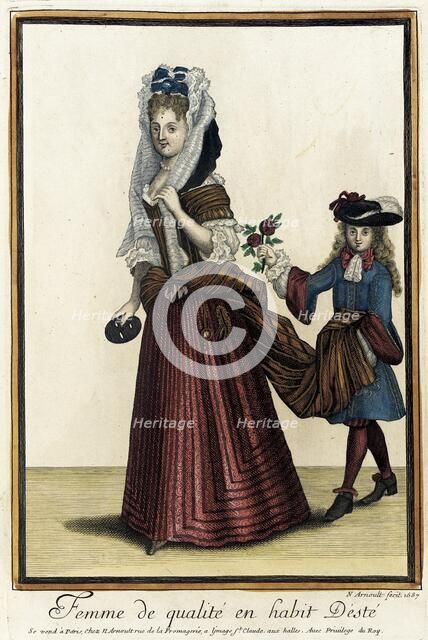 Recueil des modes de la cour de France, 'Femme de Qualité en Habit d'Esté', 1687. Creator: Nicolas Arnoult.