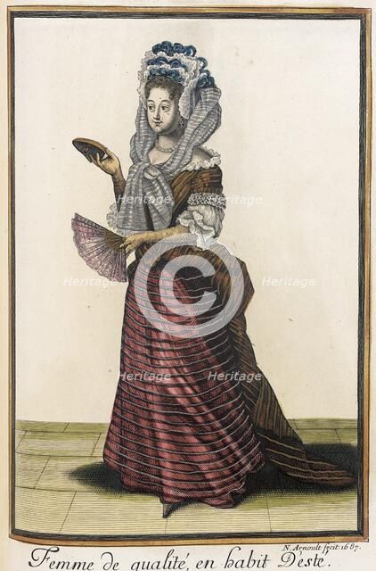 Recueil des modes de la cour de France, 'Femme de Qualité, en Habit d'Esté', 1687. Creator: Nicolas Arnoult.