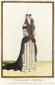 Recueil des modes de la cour de France, Femme de Qualité en Habit d'Hiuer 1683. Creator: Jean de Dieu