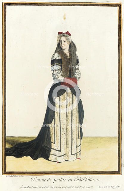 Recueil des modes de la cour de France, 'Femme de Qualité en Habit d'Hiuer', 1683. Creator: Jean de Dieu.