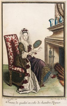 Recueil des modes de la cour de France, Femme de Qualité en Robe de Chambre d'Hyuer 1685. Creator: Jean de Dieu