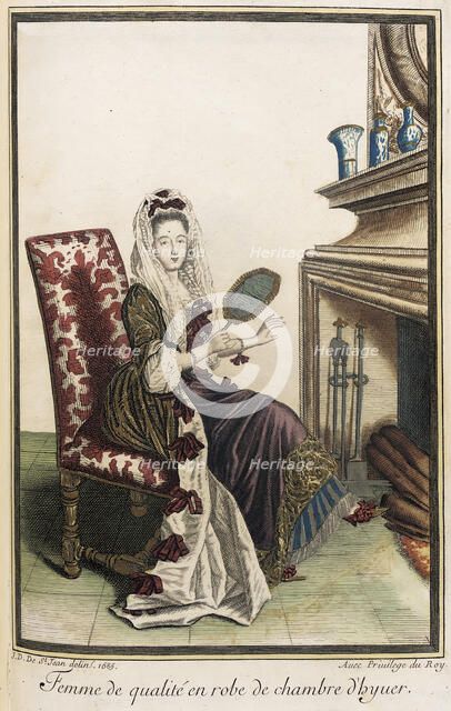 Recueil des modes de la cour de France, 'Femme de Qualité en Robe de Chambre d'Hyuer', 1685. Creator: Jean de Dieu.