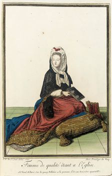 Recueil des modes de la cour de France, Femme de Qualité Êtant a L'Eglise 1685. Creator: Jean de Dieu