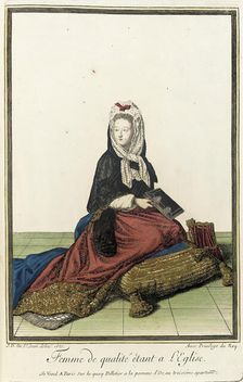 Recueil des modes de la cour de France, Femme de Qualité Êtant a L'Eglise 1685. Creator: Jean de Dieu