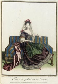 Recueil des modes de la cour de France, Femme de Qualité sur un Canapé 1686. Creator: Jean de Dieu