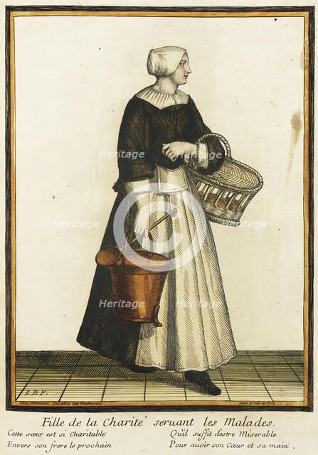 Recueil des modes de la cour de France, 'Fille de la Charité Seruant les Malades', Bound 1703-1704. Creator: Henri Bonnart.