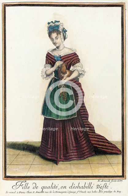 Recueil des modes de la cour de France, 'Fille de Qualité, en d'Eshabillé d'Esté', 1687. Creator: Nicolas Arnoult.