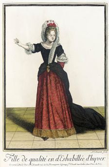 Recueil des modes de la cour de France, Fille de Qualité en d'Eshabillée d'Hyver 1685. Creator: Nicolas Arnoult