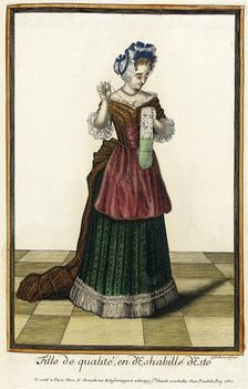 Recueil des modes de la cour de France, Fille de Qualité, en d'Eshabillé d'Este 1687. Creator: Nicolas Arnoult