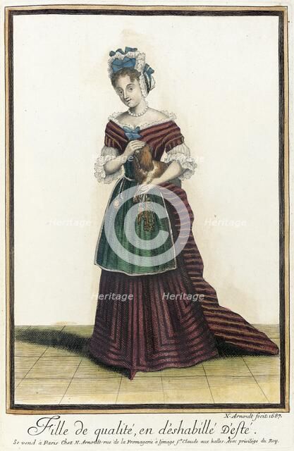 Recueil des modes de la cour de France, 'Fille de Qualité, en d'Eshabillé d'Esté', 1687. Creator: Nicolas Arnoult.