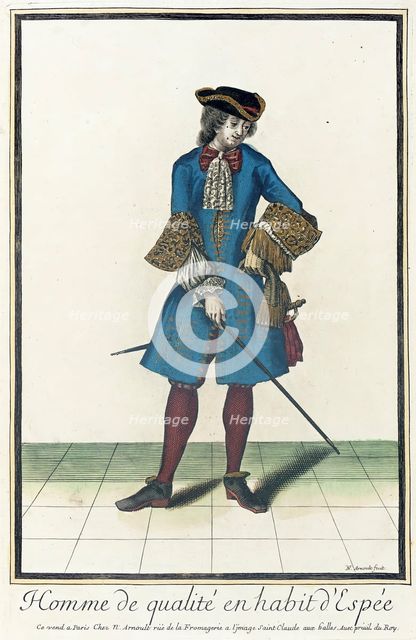 Recueil des modes de la cour de France, 'Homme de Qualité en Habit d'Espée', 1688. Creator: Nicolas Arnoult.