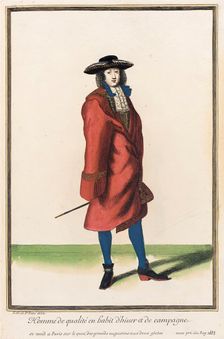 Recueil des modes de la cour de France, Homme de Qualité en Habit d'Hiuer et de Campagne 1683. Creator: Jean de Dieu