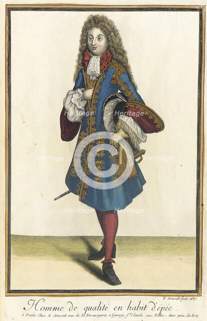 Recueil des modes de la cour de France, 'Homme de Qualité en Habit d'Épée', 1687. Creator: Nicolas Arnoult.