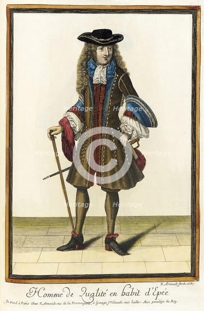 Recueil des modes de la cour de France, 'Homme de Qualité en Habit d'Epée', 1687. Creator: Nicolas Arnoult.