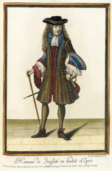 Recueil des modes de la cour de France, Homme de Qualité en Habit d'Epée 1687. Creator: Nicolas Arnoult