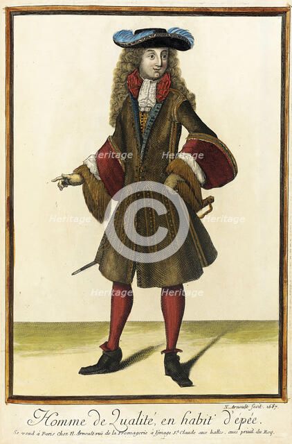 Recueil des modes de la cour de France, 'Homme de Qualité, en Habit d'Épée', 1687. Creator: Nicolas Arnoult.