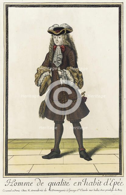 Recueil des modes de la cour de France, 'Homme de Qualité en Habit d'Epée', between 1678 and 1681. Creator: Nicolas Arnoult.